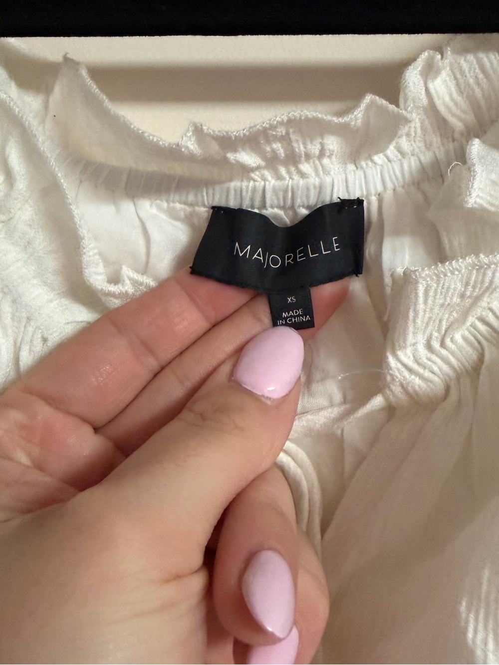 MAJORELLE White Smocked Peasant Crop Top with Tie Size XS - Picture 5 of 6